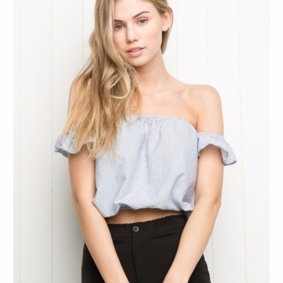 BRANDY MELVILLE Blue Striped Ruffle Crop Top - Picture 1 of 7